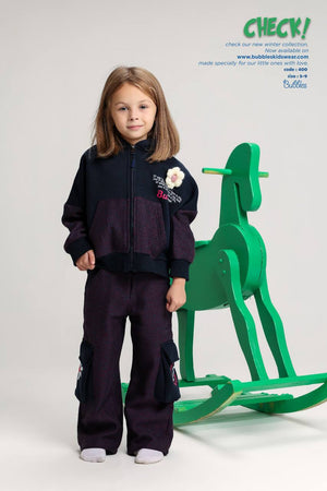 Girls navy zip-up tracksuit floral patch soft winter outfit ages 5-9 - Bubbles Kidswear Egypt