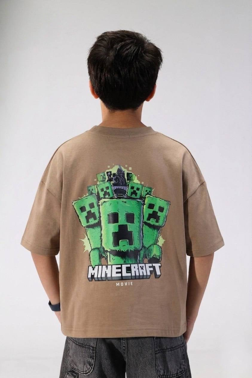 Boys Oversized Minecraft-Inspired Graphic T-Shirt – Casual Cotton Crew Neck Tee
