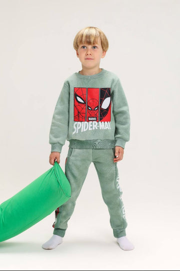 Boys’ Spider-Man Printed Sweatshirt & Jogger Tracksuit Set – Green  2) Product Description