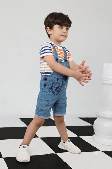 Boys Striped T-Shirt & Denim Short Overalls Set – Casual Summer Outfit