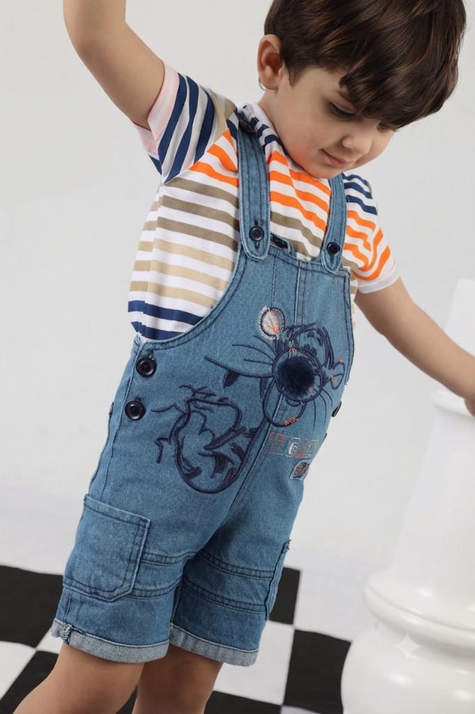 Boys Striped T-Shirt & Denim Short Overalls Set – Casual Summer Outfit