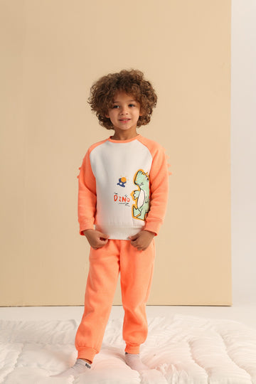 Kids’ Dinosaur Sweatshirt & Jogger Set – Soft Coral 2-Piece Outfit