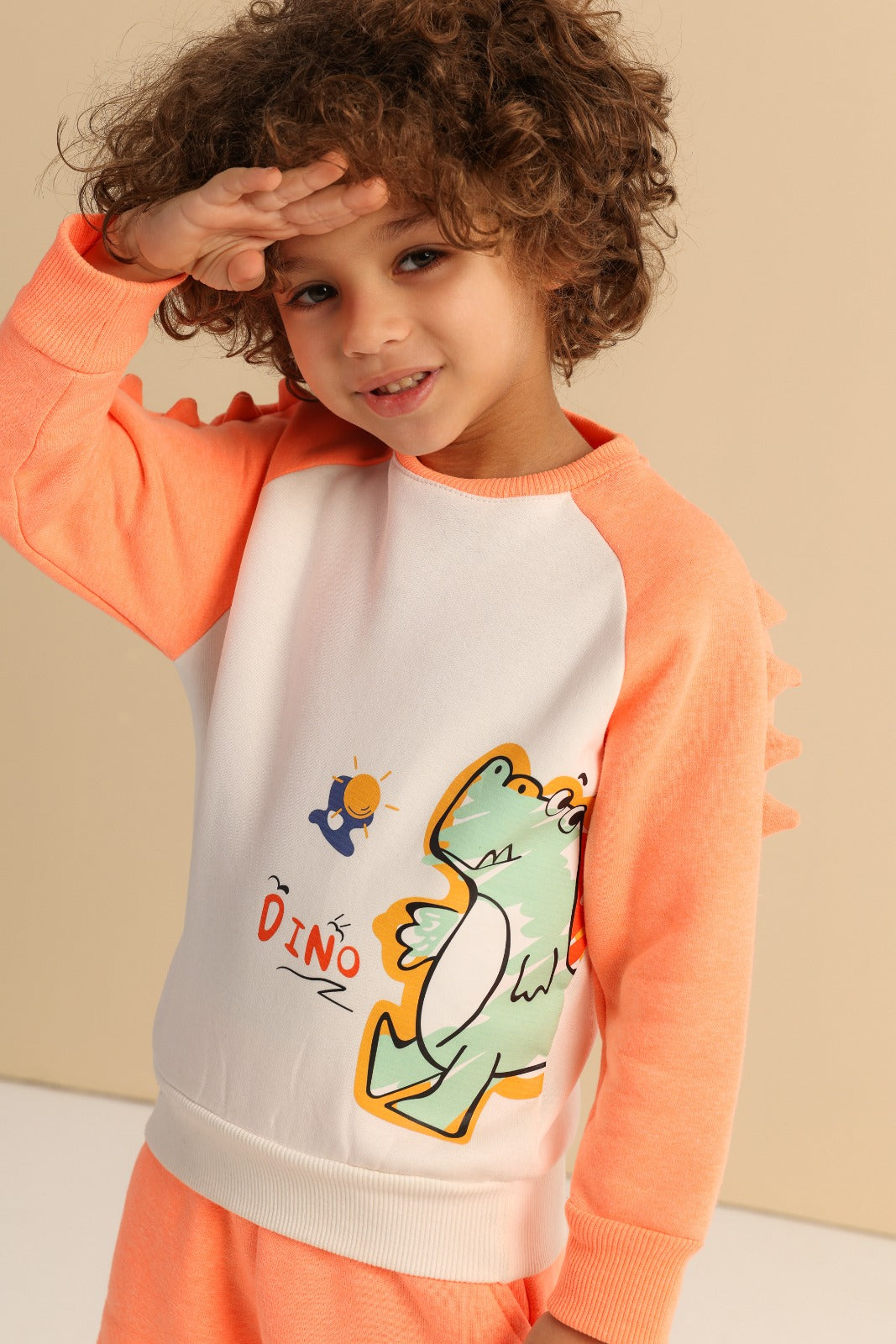 Kids’ Dinosaur Sweatshirt & Jogger Set – Soft Coral 2-Piece Outfit