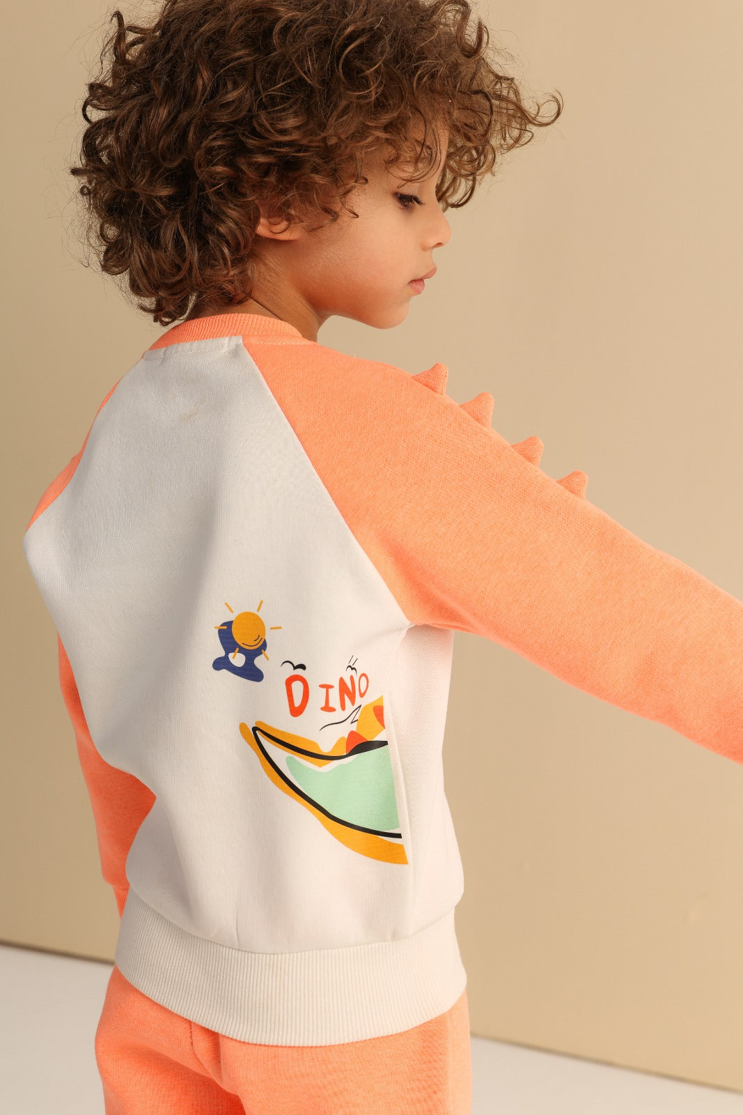 Kids’ Dinosaur Sweatshirt & Jogger Set – Soft Coral 2-Piece Outfit