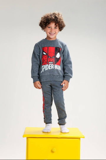 Boys’ Spider-Man Sweatshirt & Jogger Set – Grey Marvel 2-Piece Tracksuit