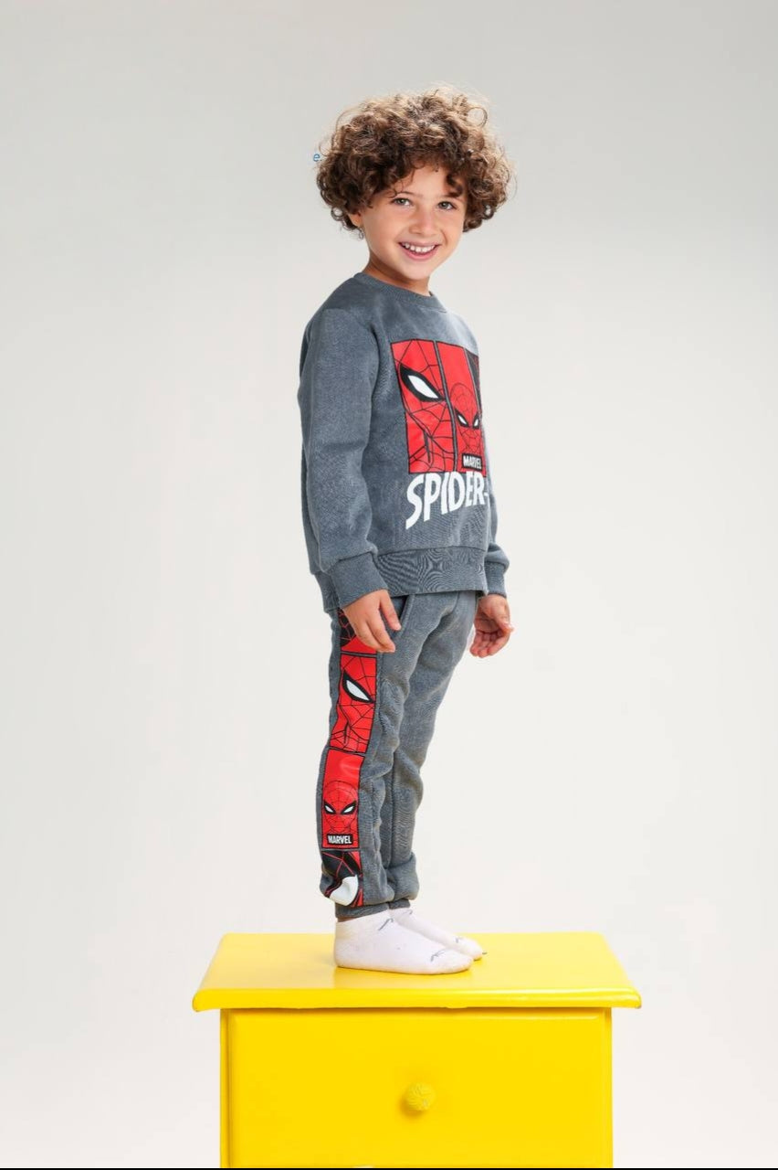 Boys’ Spider-Man Sweatshirt & Jogger Set – Grey Marvel 2-Piece Tracksuit
