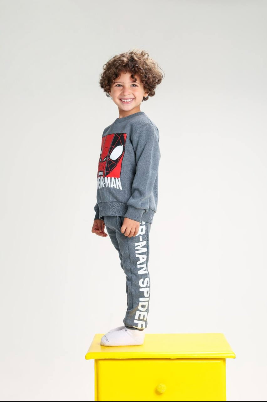Boys’ Spider-Man Sweatshirt & Jogger Set – Grey Marvel 2-Piece Tracksuit