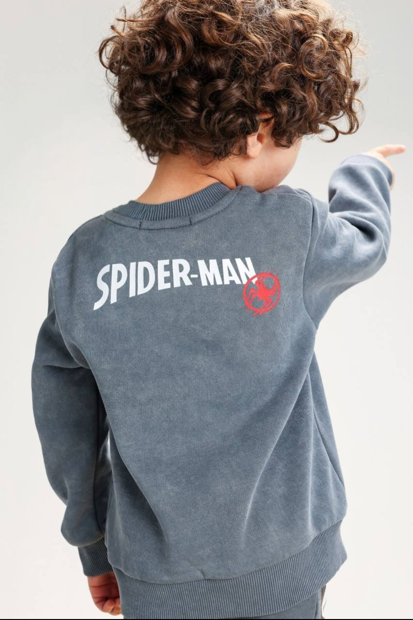 Boys’ Spider-Man Sweatshirt & Jogger Set – Grey Marvel 2-Piece Tracksuit