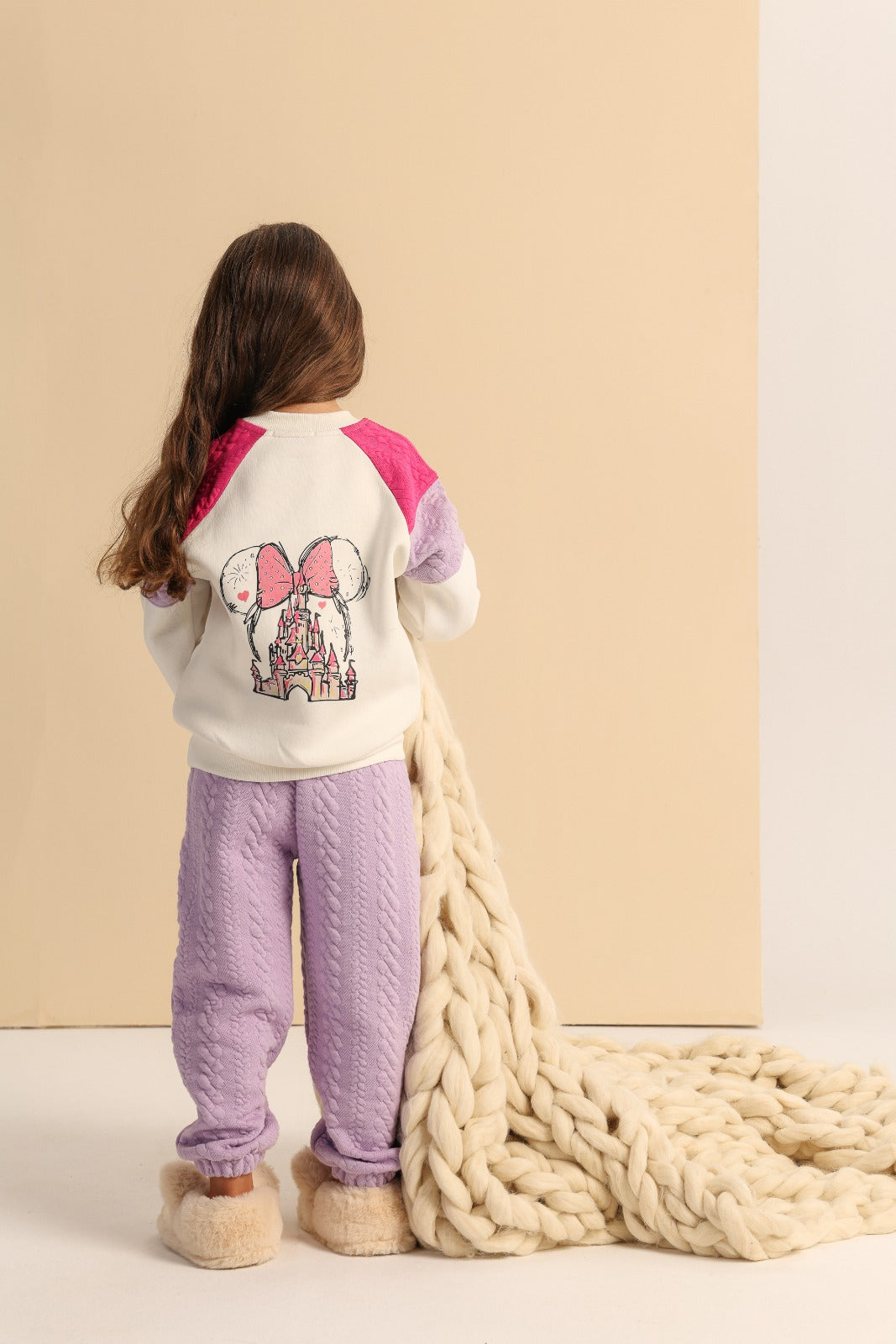 Girls’ Princess Cable Knit Sweatshirt & Pants Set – Cozy Two-Piece Outfit