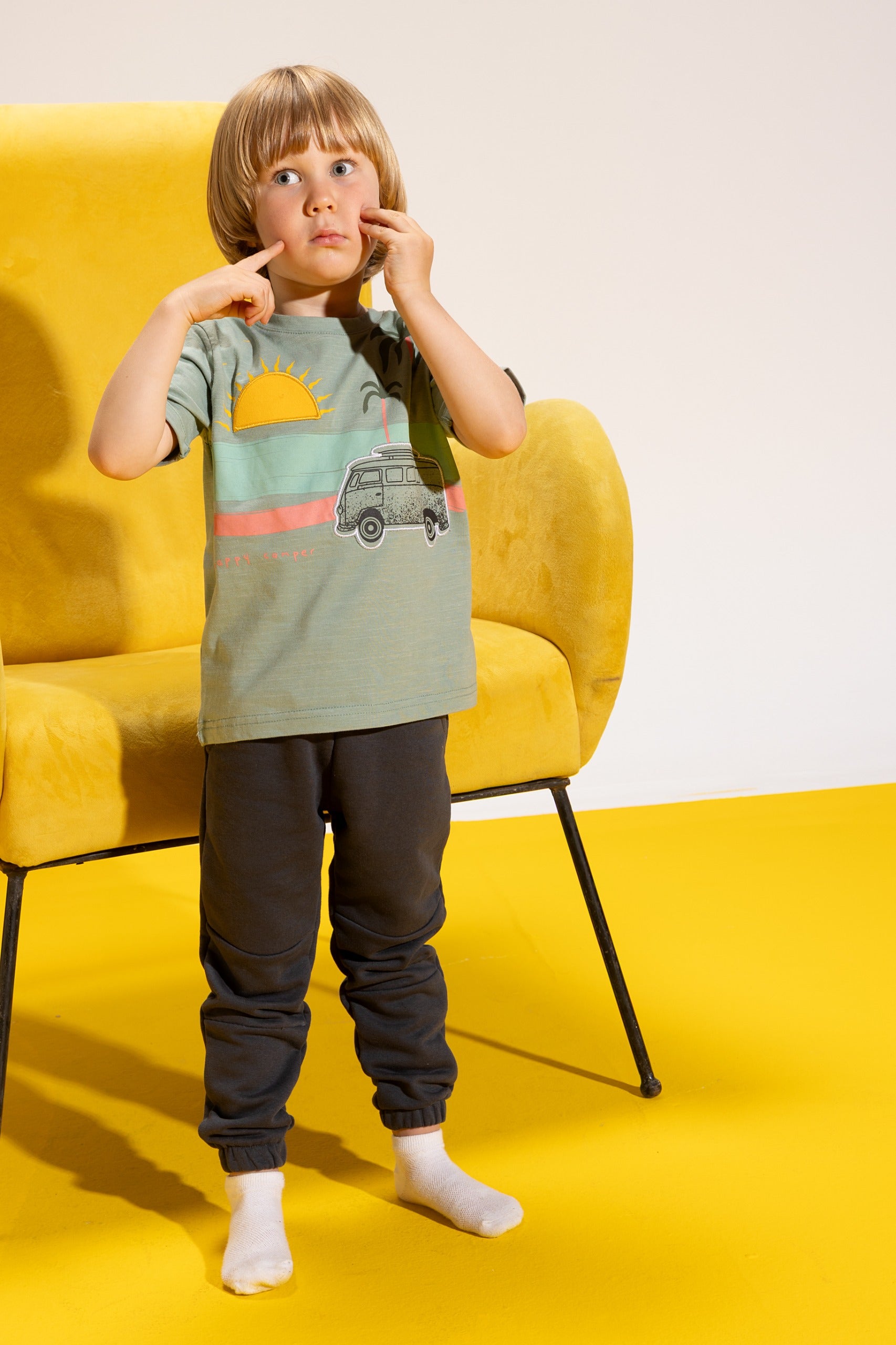 Boys Summer Pajama Set – Grey Graphic T-Shirt & Charcoal Jogger Pants
