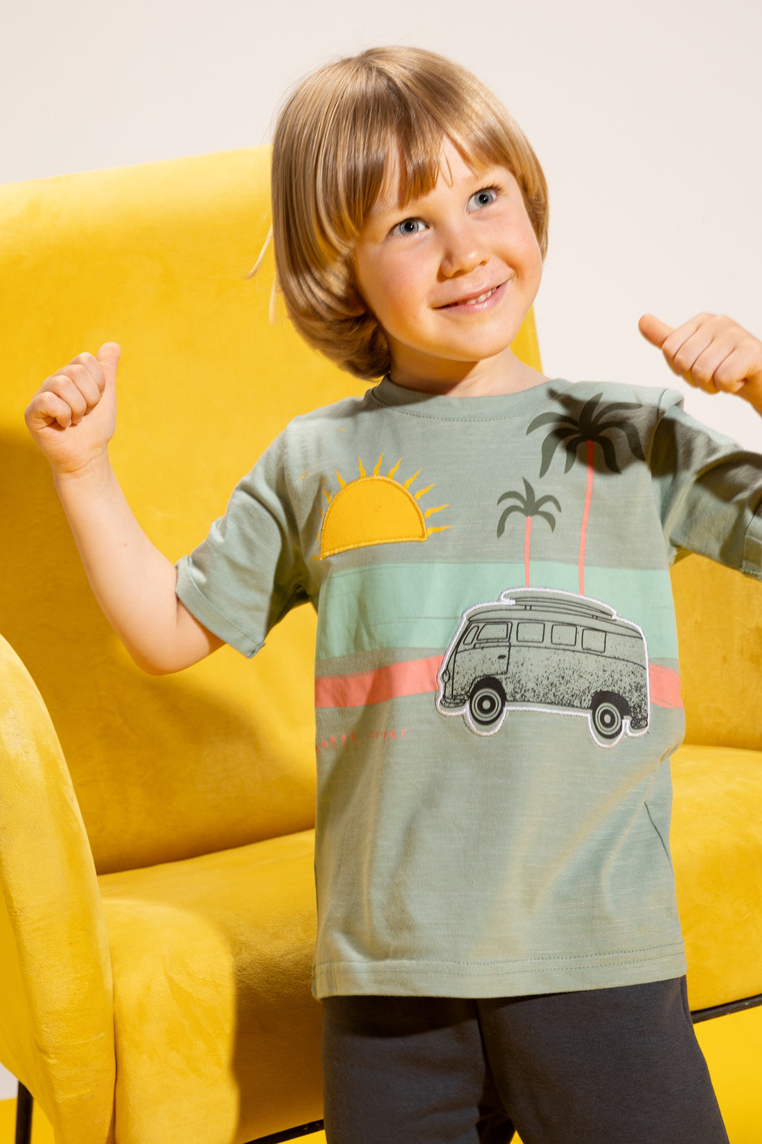Boys Summer Pajama Set – Grey Graphic T-Shirt & Charcoal Jogger Pants