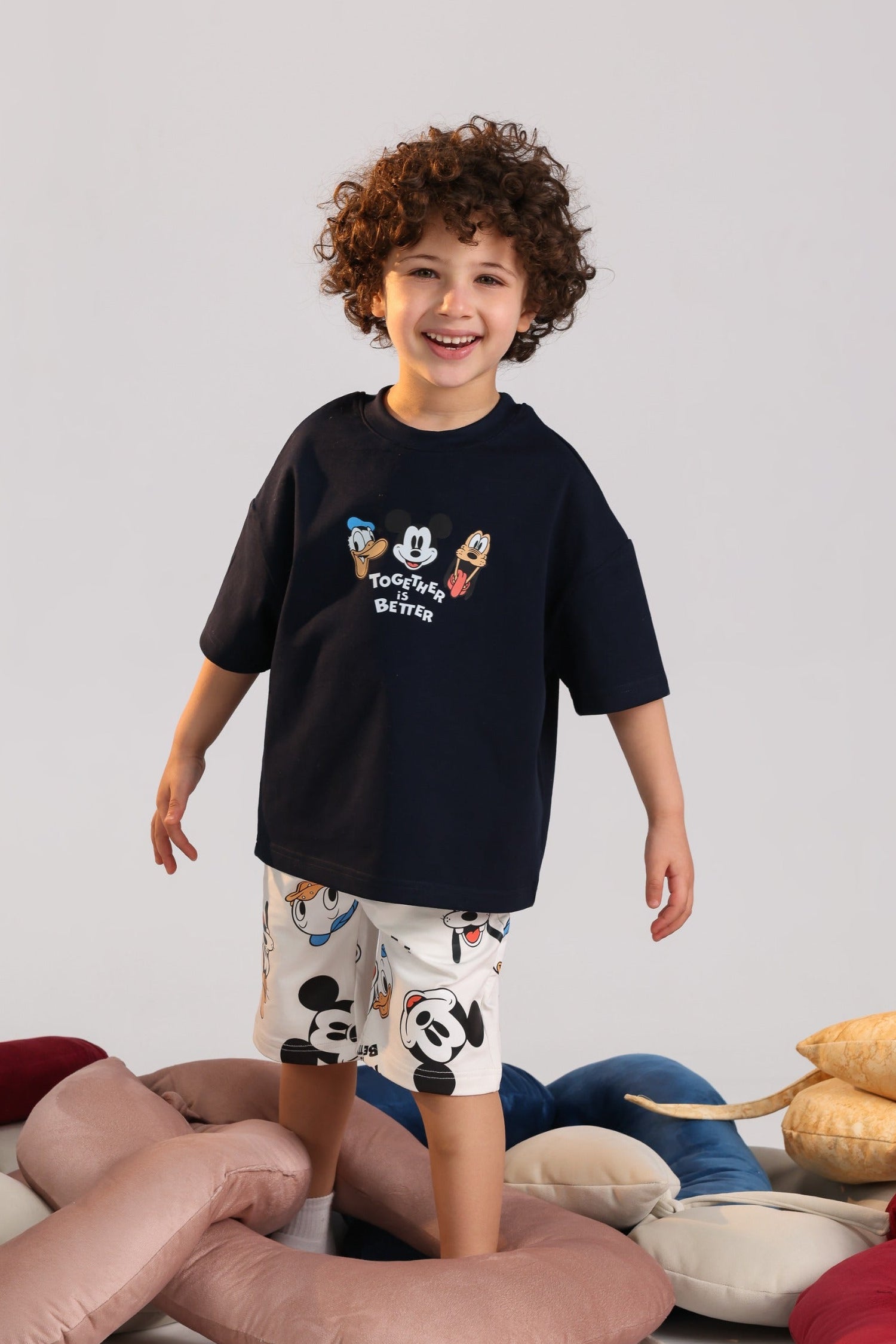 Boys Summer Pajama Set – Navy Graphic T-Shirt & Printed Shorts Sleepwear