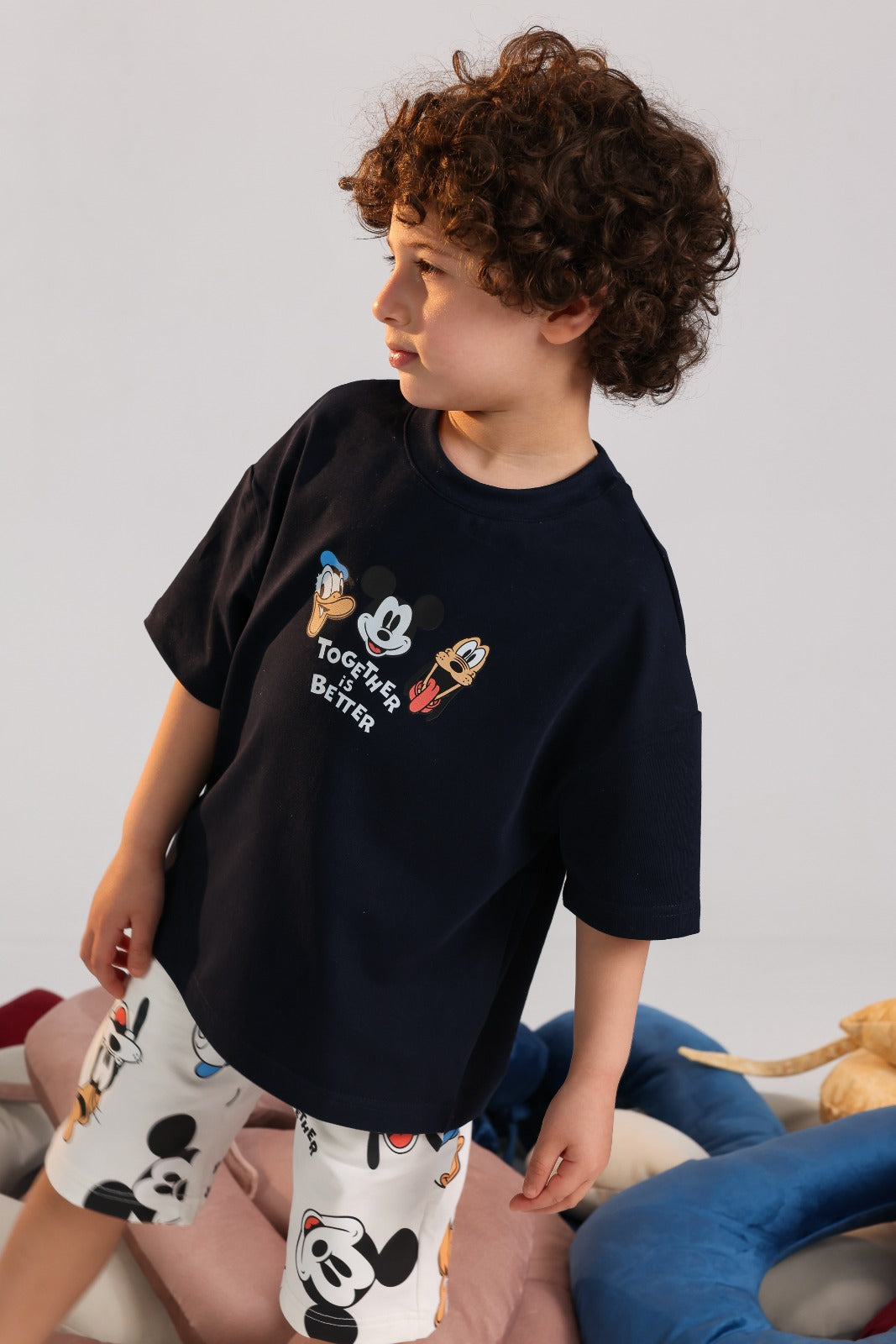 Boys Summer Pajama Set – Navy Graphic T-Shirt & Printed Shorts Sleepwear