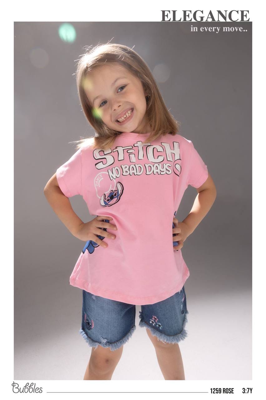 Girls Butterfly Graphic T-Shirt & Denim Shorts Set – Pink Summer Outfit