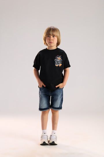 Boys Pocket Graphic T-Shirt & Denim Shorts Set – Casual Summer Outfit