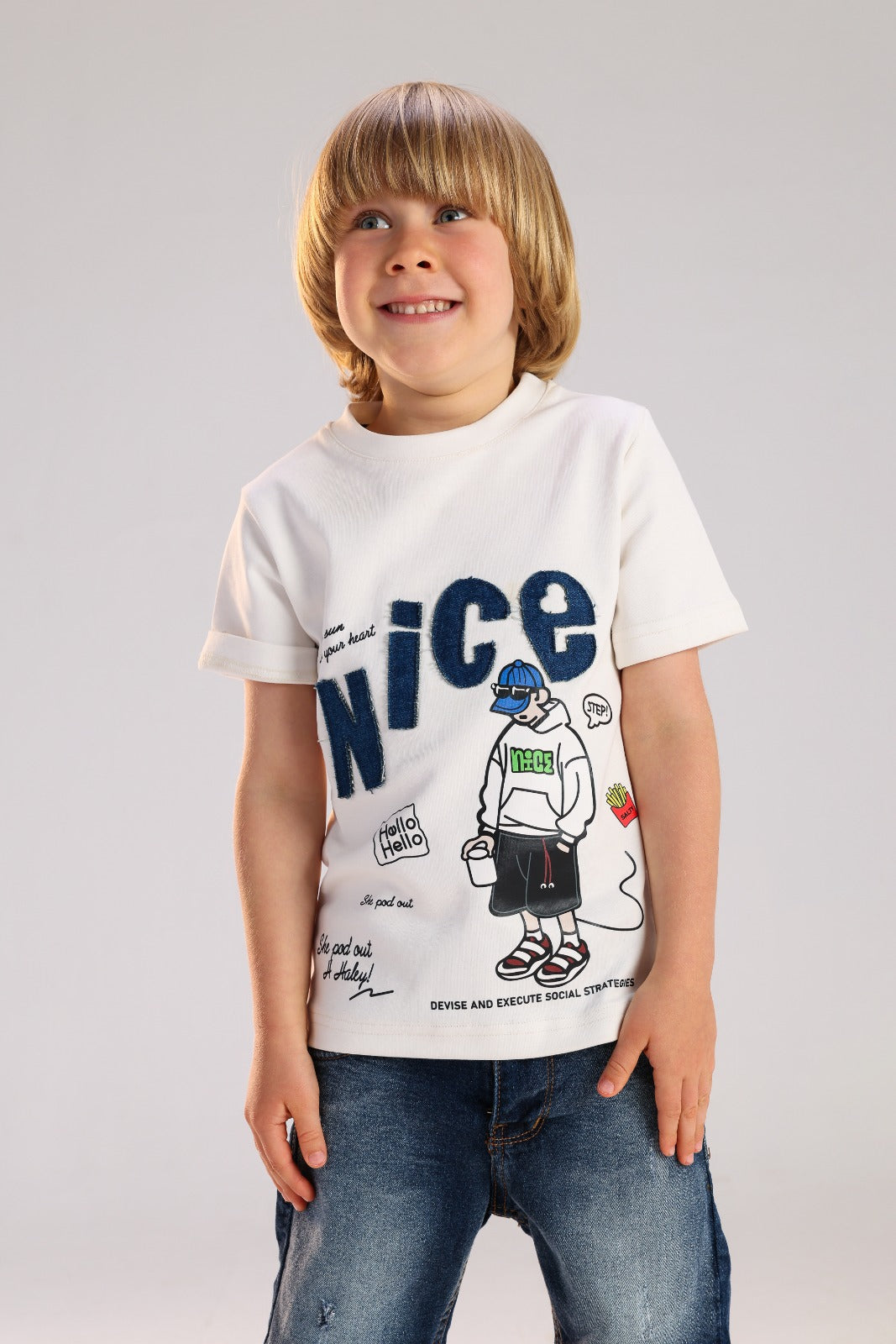 Boys Graphic T-Shirt & Denim Shorts Set – Casual Summer Outfit