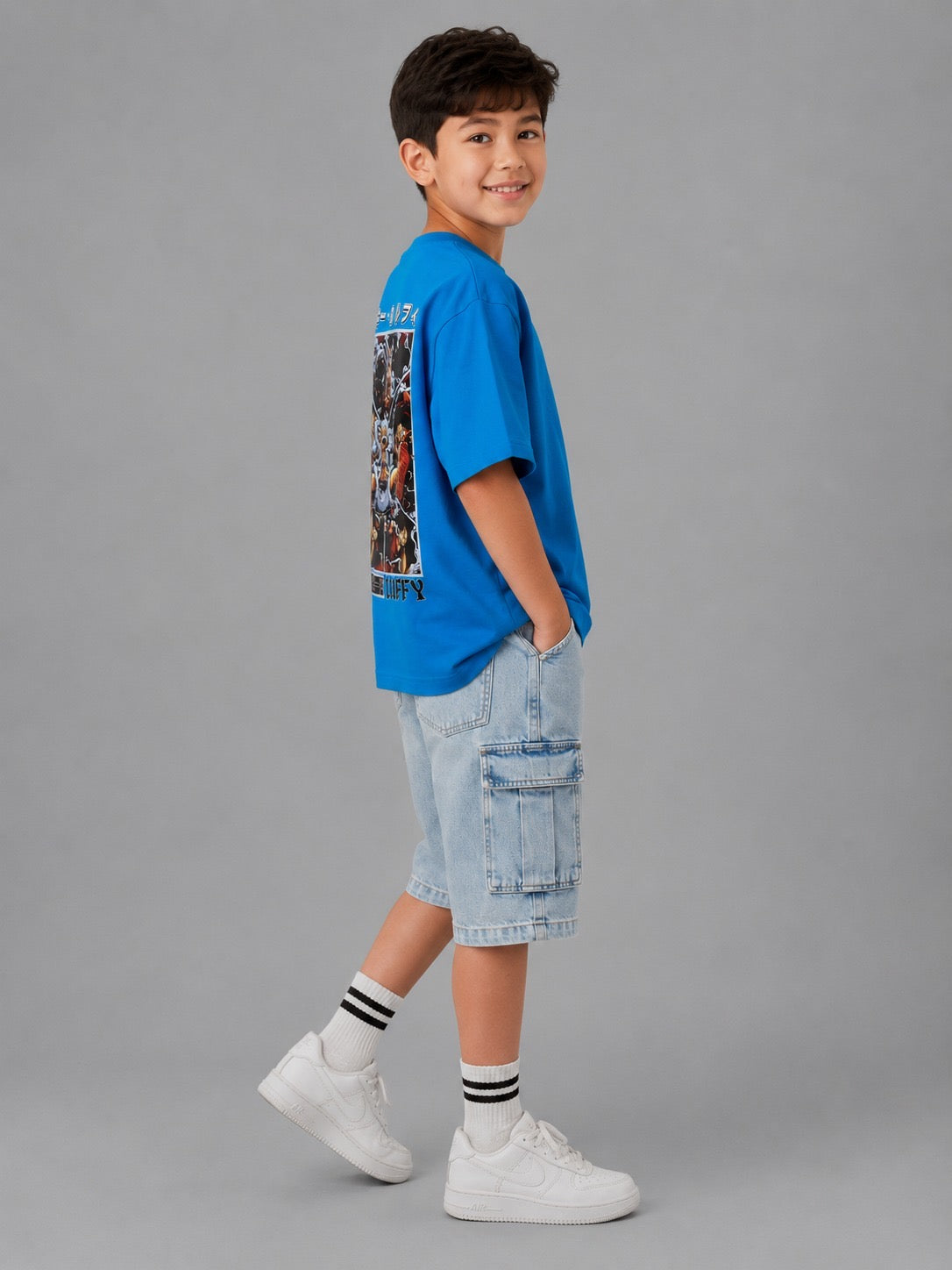 Boys Oversized Graphic T-Shirt – Casual Cotton Crew Neck Tee in Royal Blue