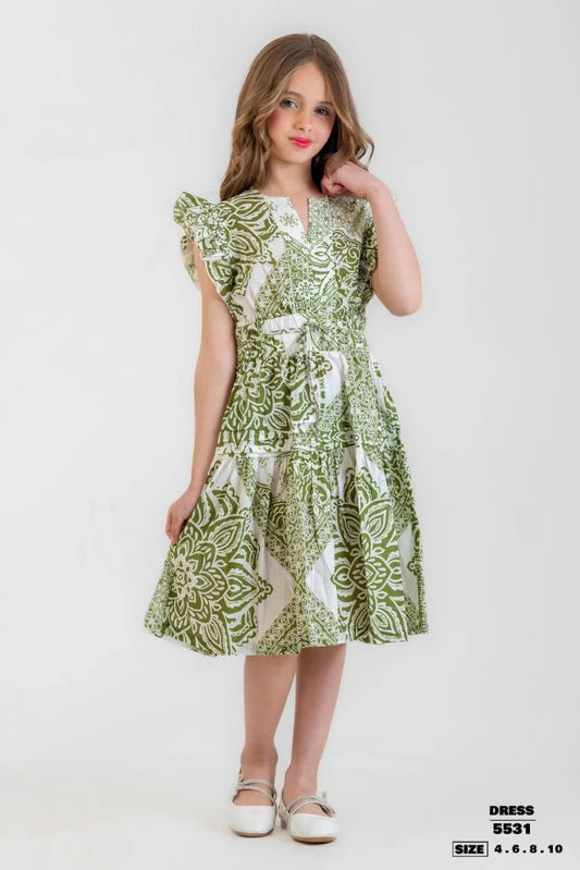 Green and White Floral Midi Dress