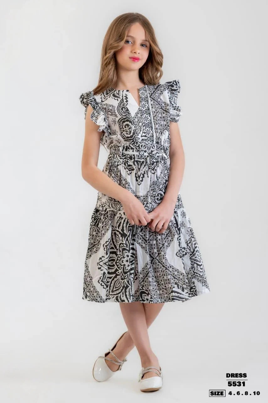 black and White Floral Midi Dress