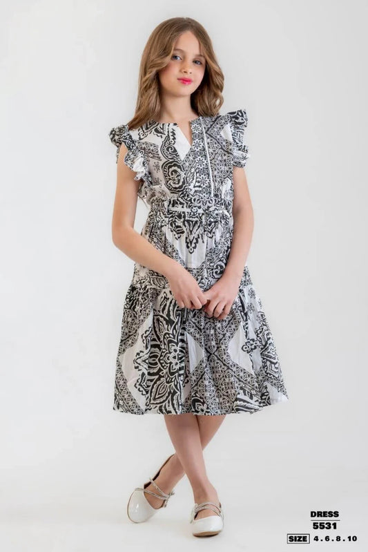 black and White Floral Midi Dress