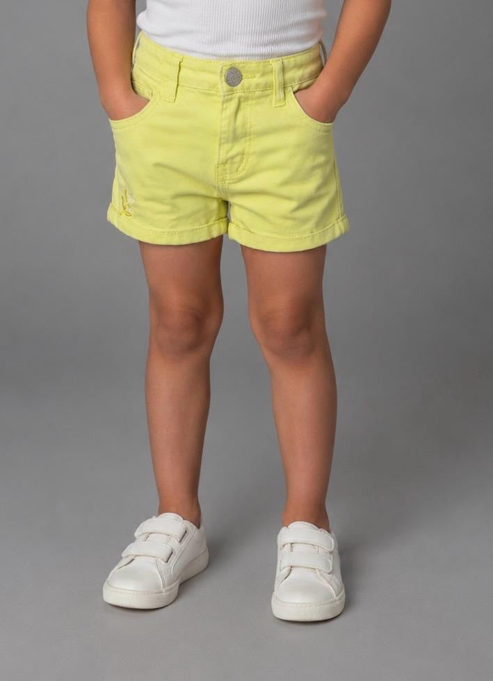 Girls High-Waisted Denim Shorts – Lime Green Casual Summer Shorts