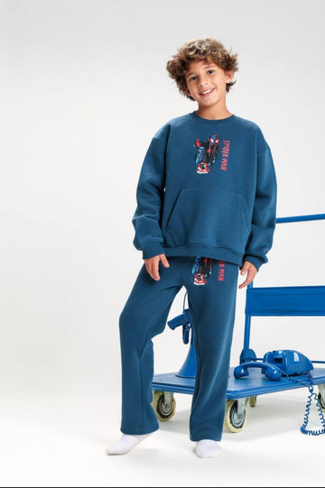 Boys’ Spider-Man Sweatshirt & Jogger Set – Blue Marvel 2-Piece Tracksuit