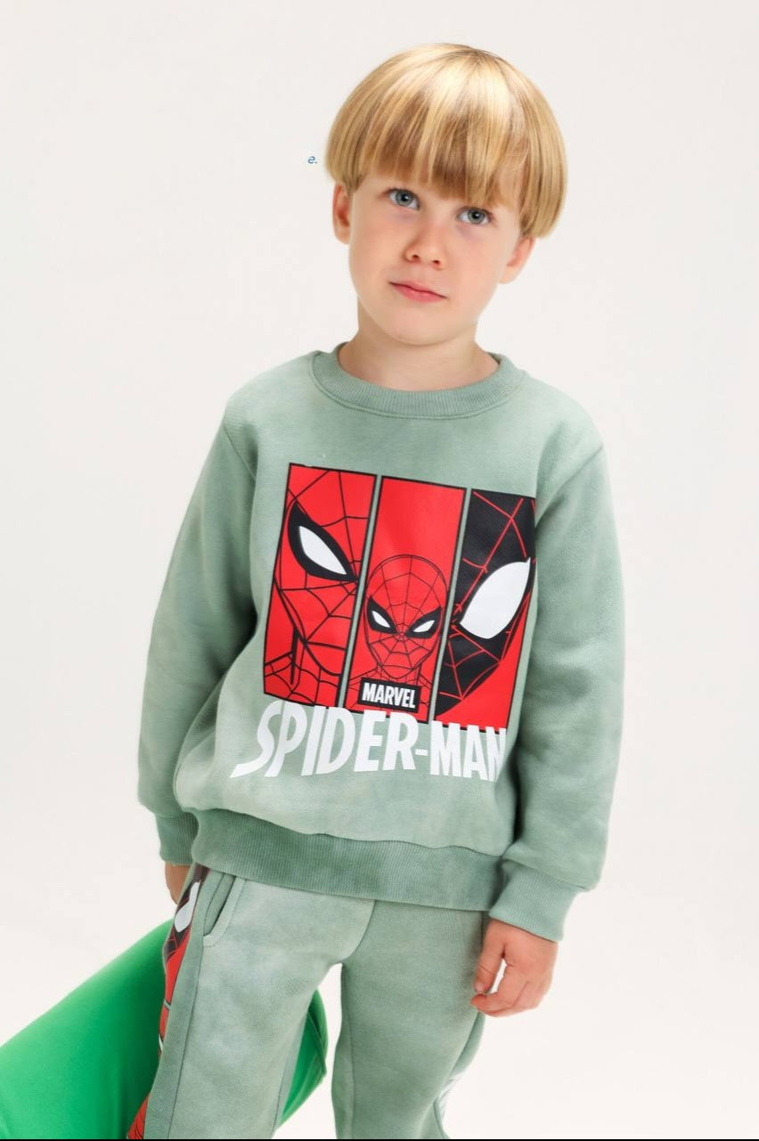 Boys’ Spider-Man Printed Sweatshirt & Jogger Tracksuit Set – Green  2) Product Description
