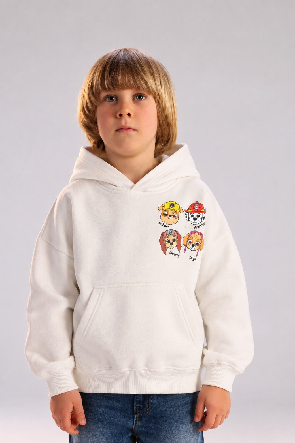 Kids’ White Paw Patrol Graphic Hoodie with Kangaroo Pocket – Character Sweatshirt