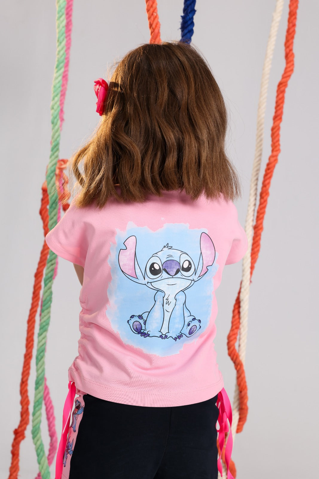 Girls Summer Pajama Set – Pink Graphic T-Shirt & Black Shorts Sleepwear