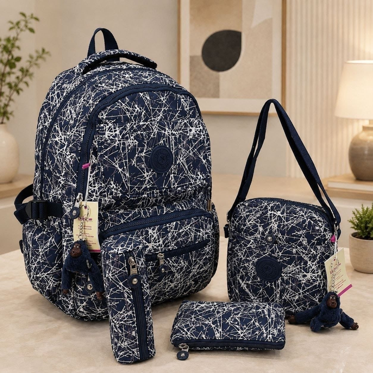 Girls Multi-Compartment Backpack Set with Crossbody Bag & Accessories – Lightweight Casual Travel Bag