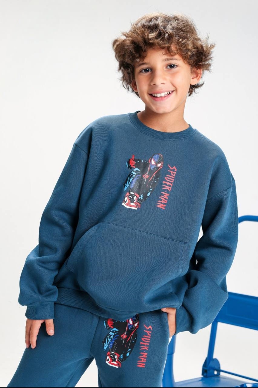 Boys’ Spider-Man Sweatshirt & Jogger Set – Blue Marvel 2-Piece Tracksuit
