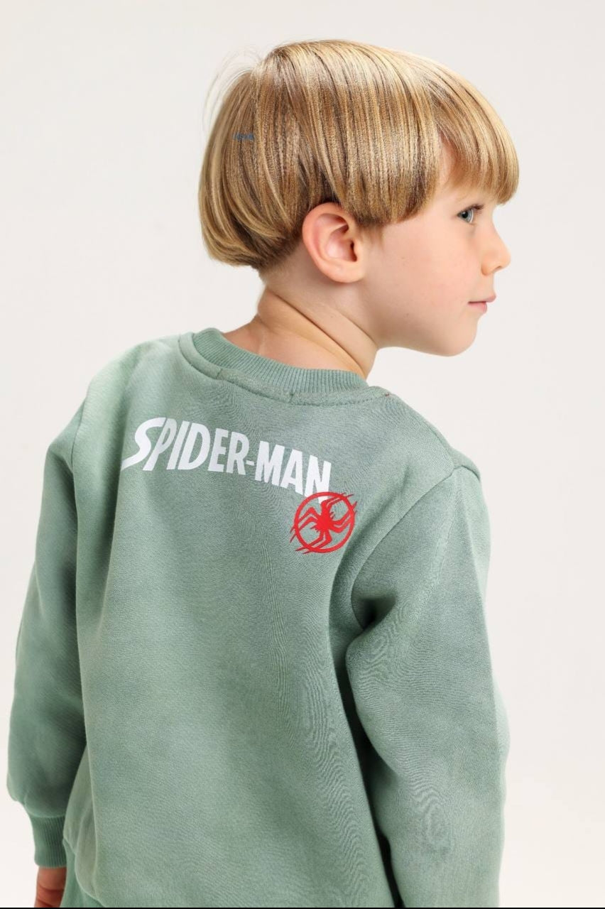 Boys’ Spider-Man Printed Sweatshirt & Jogger Tracksuit Set – Green  2) Product Description