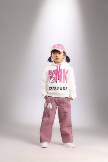Girls’ Pink Graphic Hoodie & Wide-Leg Pants Set – Casual Kids’ Outfit