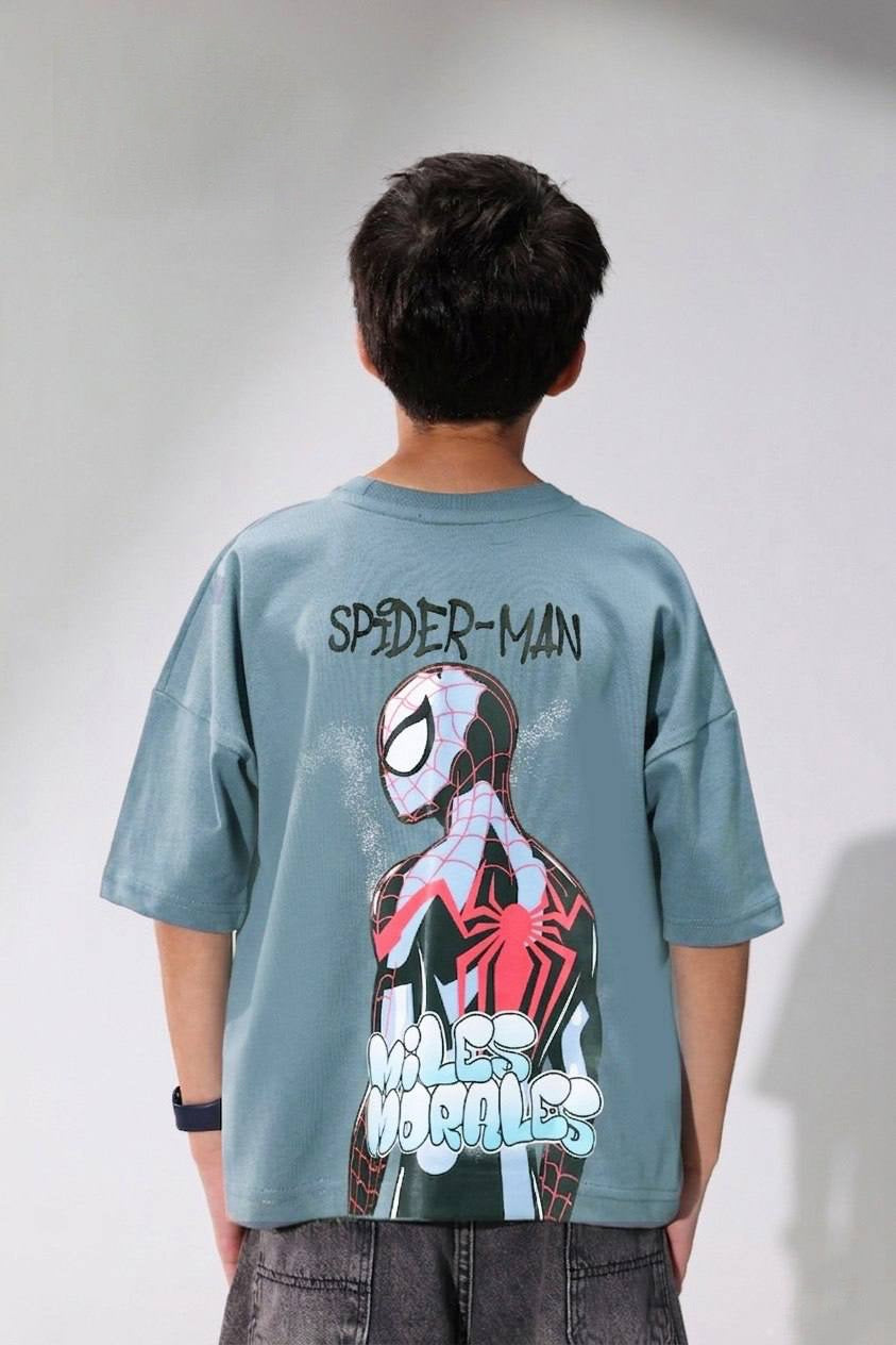 Boys Oversized Graphic T-Shirt – Dusty Blue Short Sleeve Casual Cotton Tee