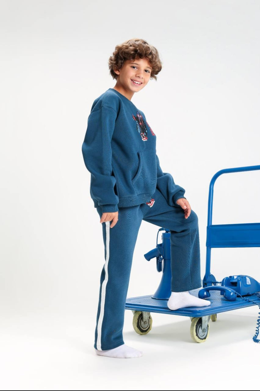 Boys’ Spider-Man Sweatshirt & Jogger Set – Blue Marvel 2-Piece Tracksuit