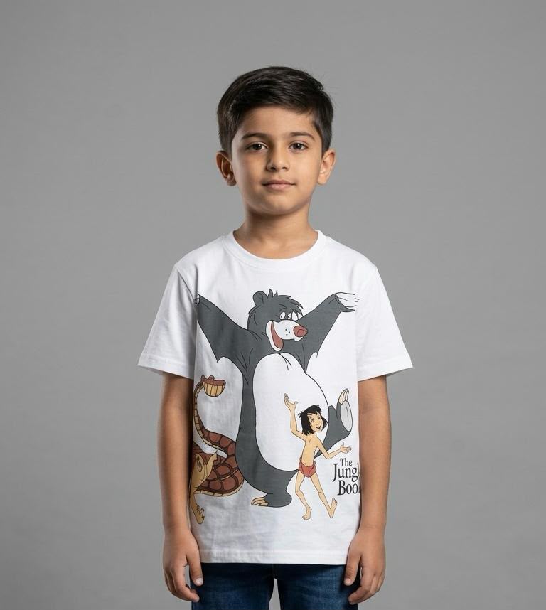 Kids Disney The Jungle Book Graphic Print Cotton T-Shirt – White Casual Crew Neck Tee