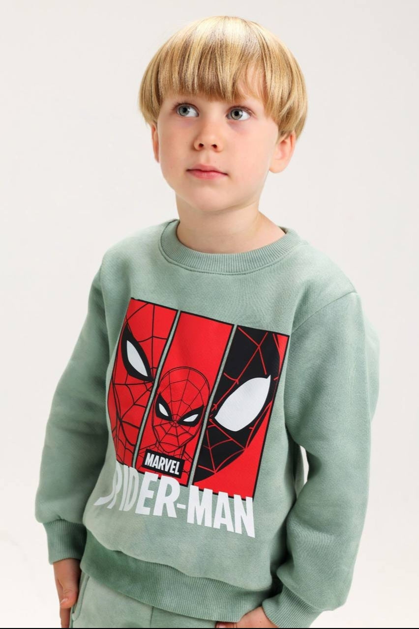 Boys’ Spider-Man Printed Sweatshirt & Jogger Tracksuit Set – Green  2) Product Description