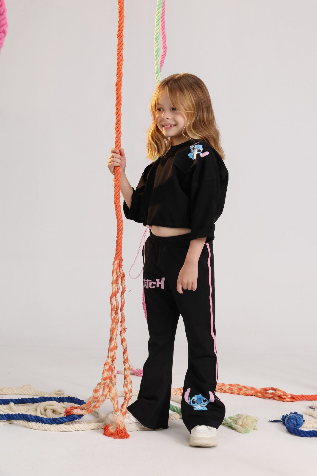 Girls Long Sleeve Pajama Set – Black Graphic Top & Pants Sleepwear
