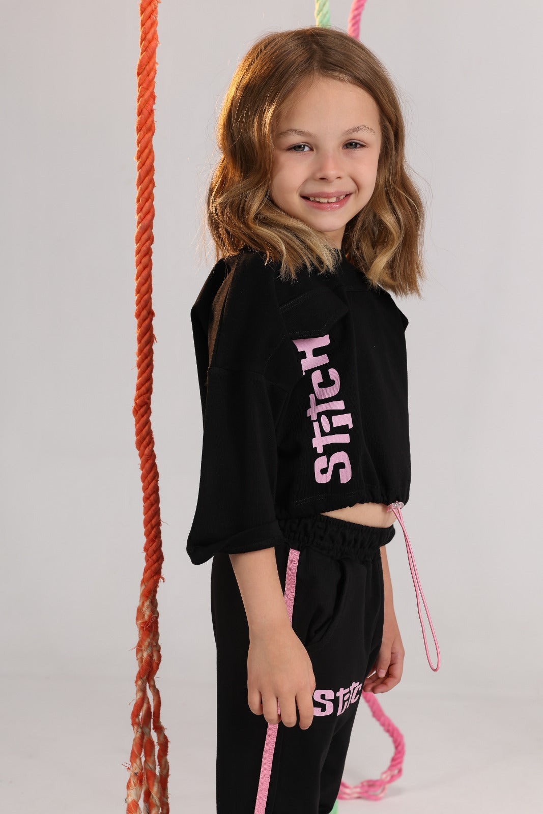 Girls Long Sleeve Pajama Set – Black Graphic Top & Pants Sleepwear