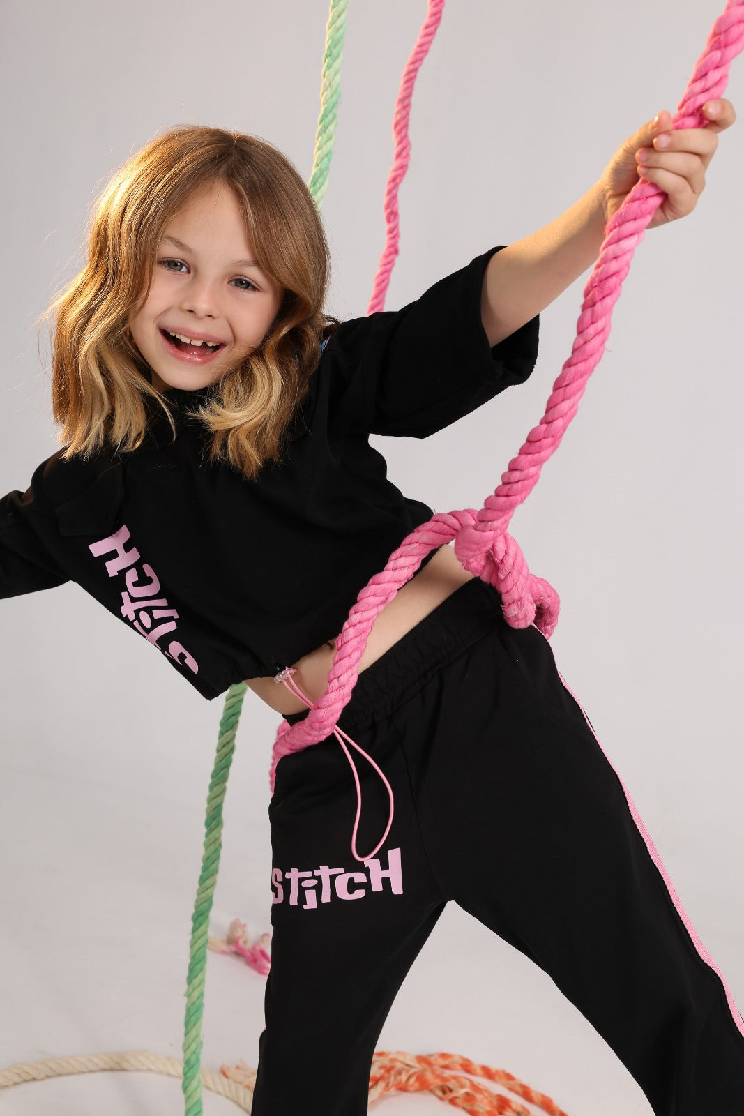Girls Long Sleeve Pajama Set – Black Graphic Top & Pants Sleepwear