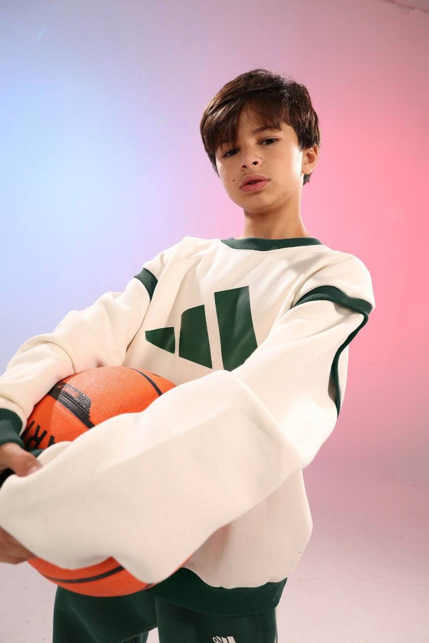 Boys’ Sports Sweatshirt & Jogger Set – Cream & Green 2-Piece Athletic Tracksuit