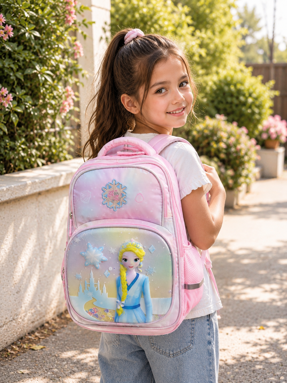 Girls’ Frozen School Backpack – 3-Compartment Pink & Purple Kids Backpack