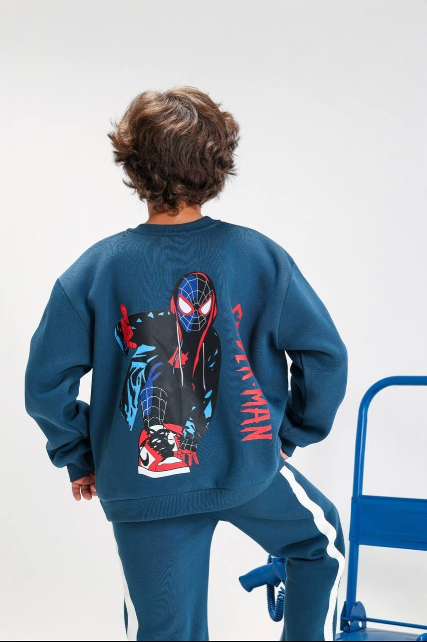 Boys’ Spider-Man Sweatshirt & Jogger Set – Blue Marvel 2-Piece Tracksuit