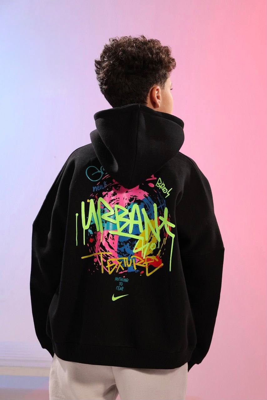 Boys’ Black Graphic Hoodie & Beige Jogger Set – Colorful Streetwear 2-Piece Outfit