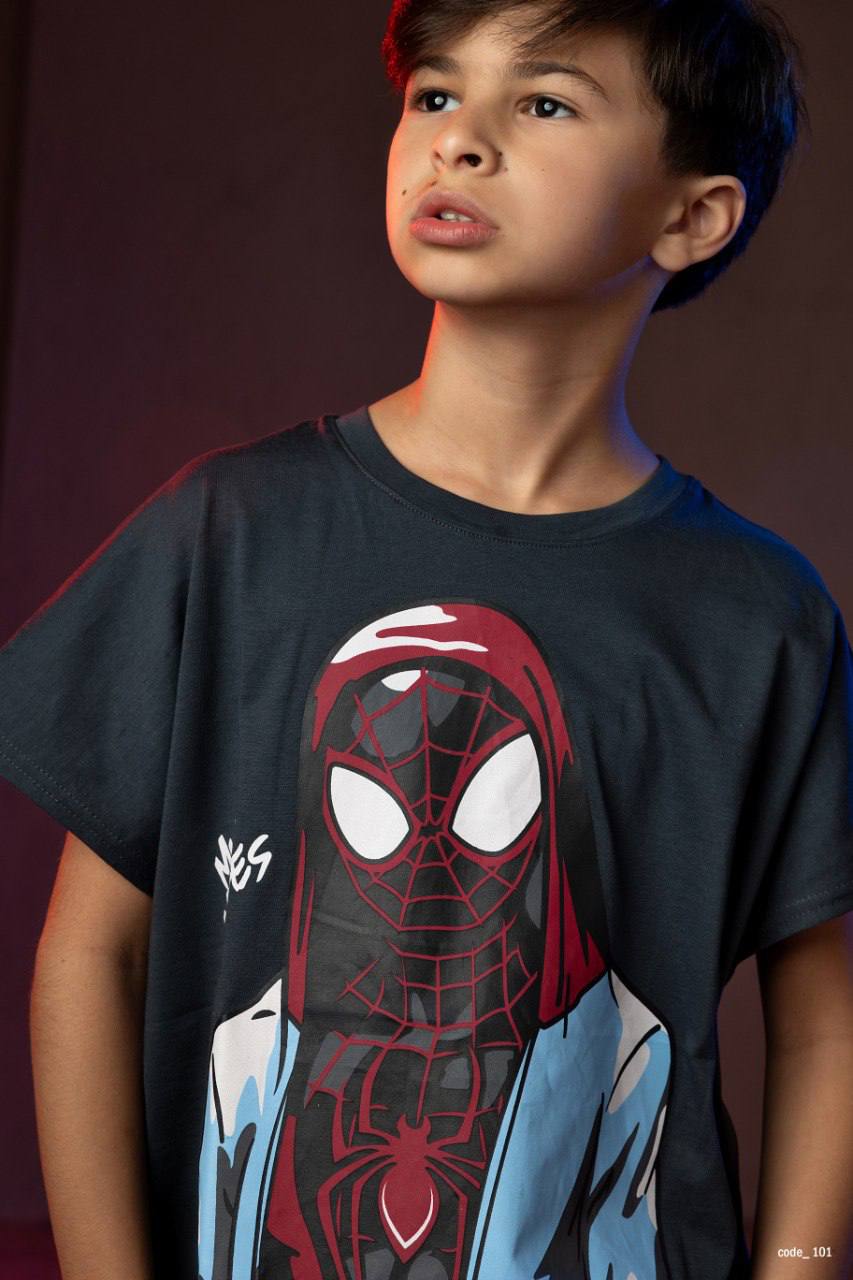 Boys Spider Hero Graphic T-Shirt – Black Short Sleeve Cotton Tee