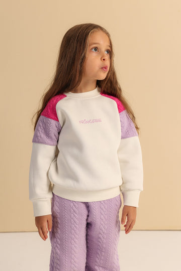 Girls’ Princess Cable Knit Sweatshirt & Pants Set – Cozy Two-Piece Outfit