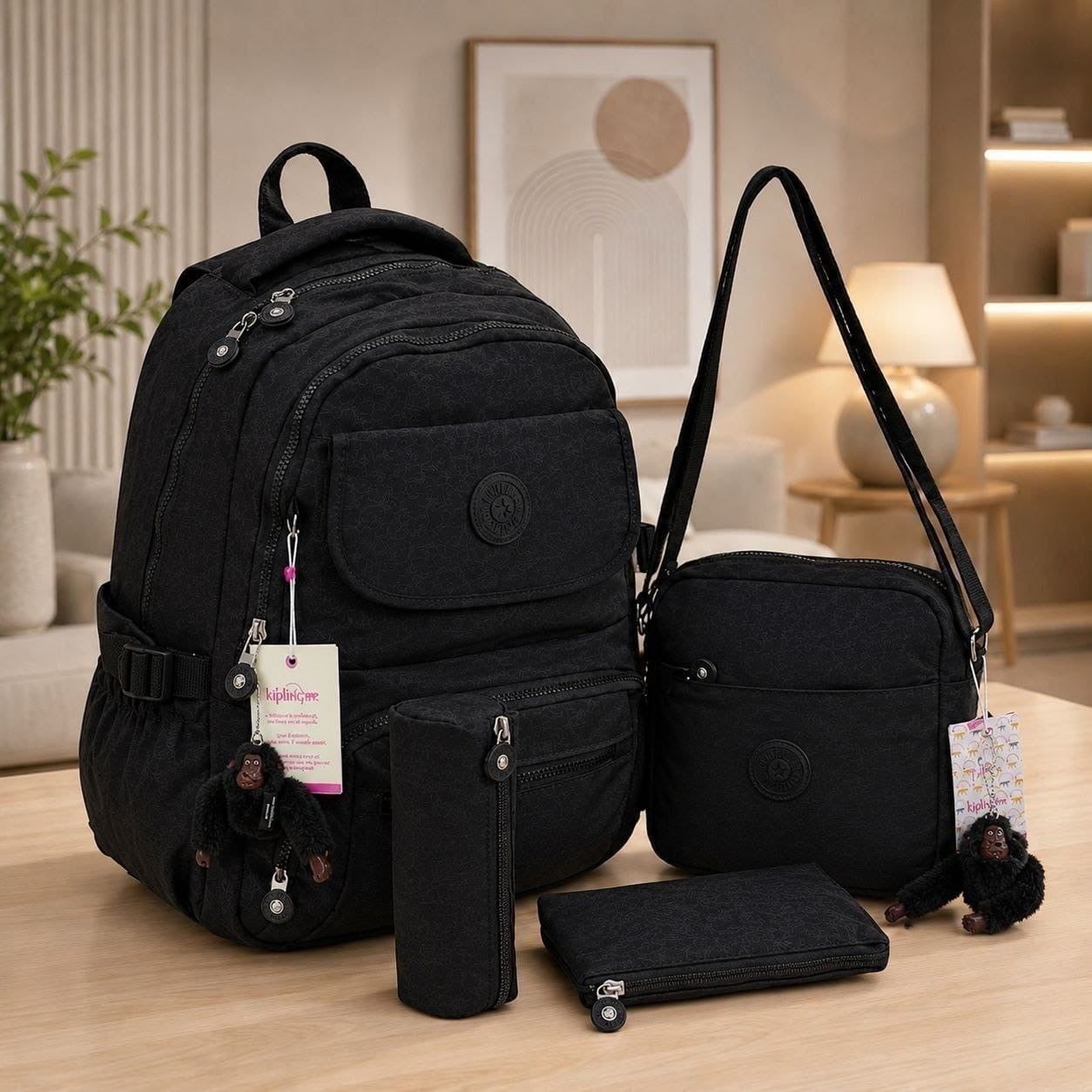 Girls Multi-Compartment Backpack Set with Crossbody Bag & Accessories – Lightweight Casual Travel Bag (