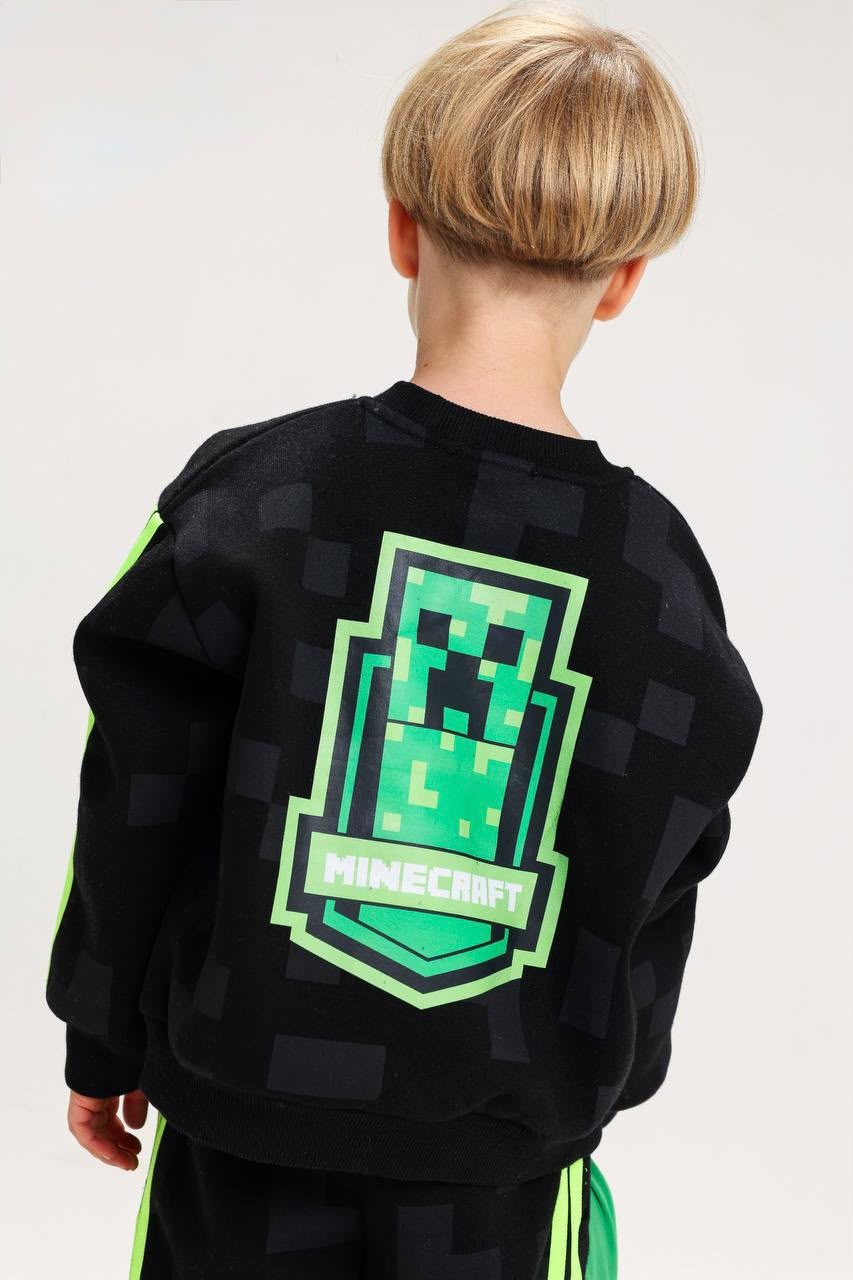 Boys’ Black & Neon Green Printed Tracksuit Set – Stylish 2-Piece Sweatshirt & Jogger Outfit
