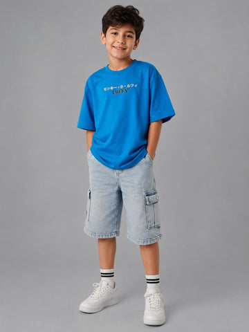 Boys Oversized Graphic T-Shirt – Casual Cotton Crew Neck Tee in Royal Blue