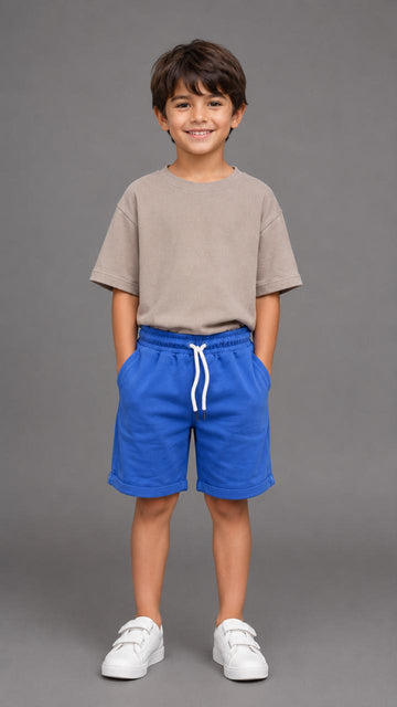 Boys Royal Blue Cotton Sweat Shorts – Soft Casual Drawstring Shorts with Side Pockets